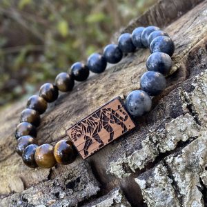 Náramek Tygr - merbau, larvikit, tygří oko