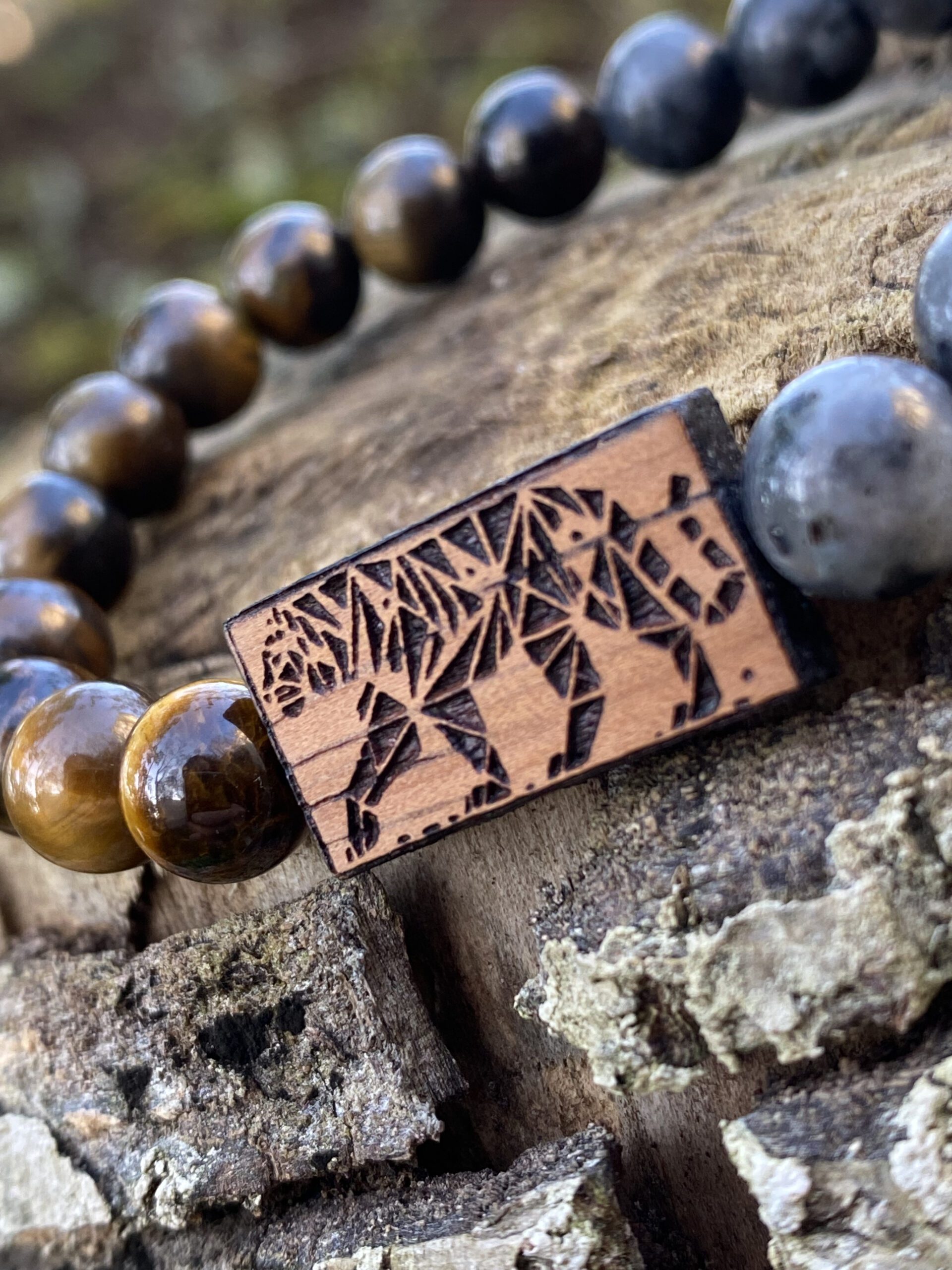 Náramek Tygr - merbau, larvikit, tygří oko - Obrázek 2
