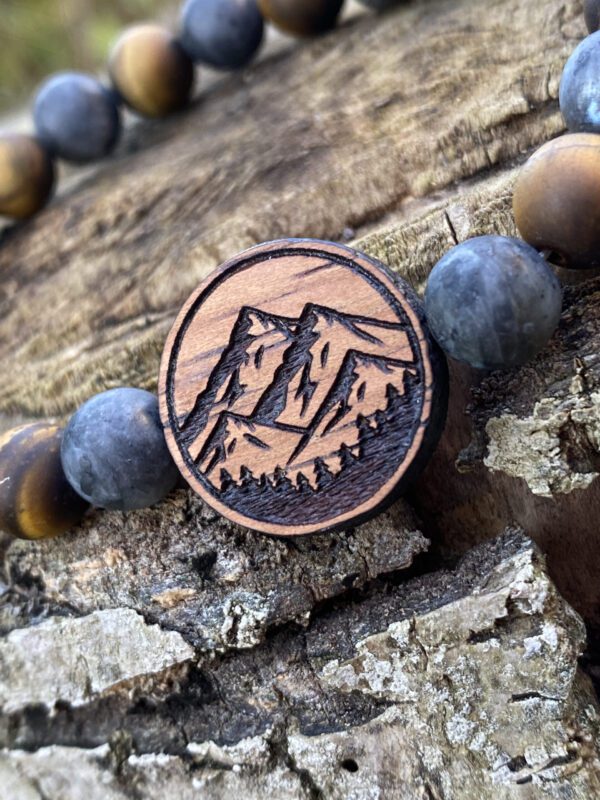 Náramek Hory – merbau, matný larvikit a tygří oko - Obrázek 2