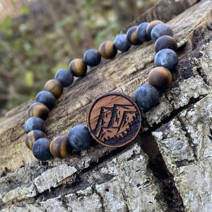 Náramek Hory – merbau, matný larvikit a tygří oko