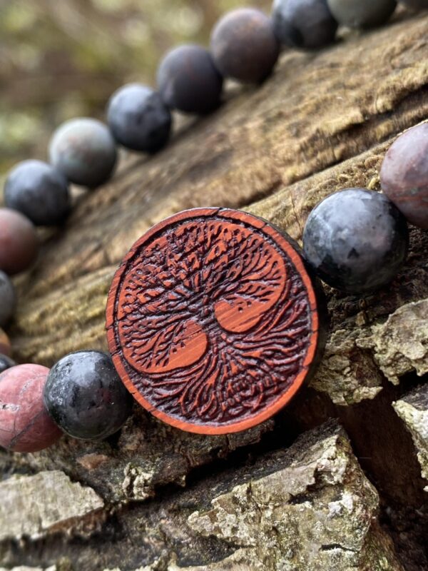 Náramek Strom života - padouk, larvikit, jaspis picasso - Obrázek 2