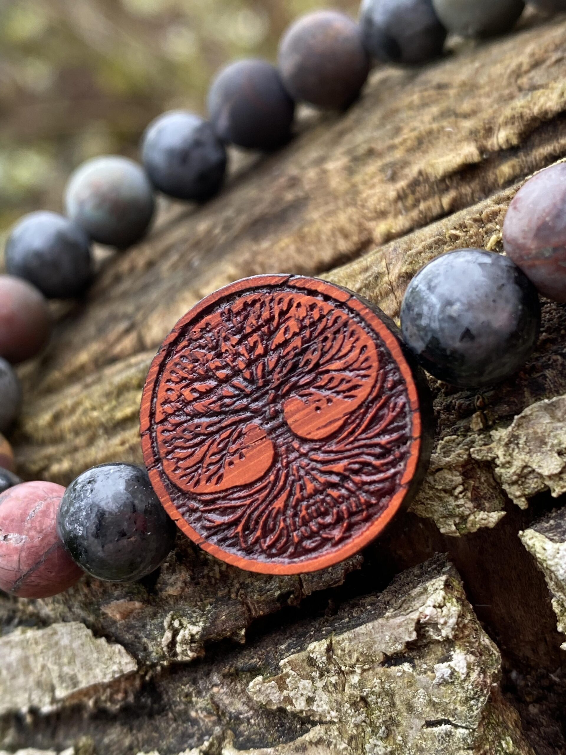 Náramek Strom života - padouk, larvikit, jaspis picasso - Obrázek 2