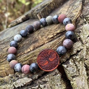 Náramek Strom života - padouk, larvikit, jaspis picasso