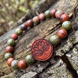 Náramek Lotosový květ - unakit, červený jaspis