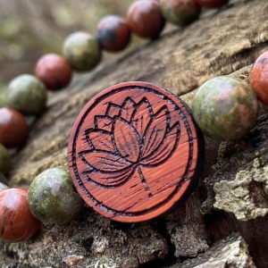 Náramek Lotosový květ - unakit, červený jaspis - Obrázek 2
