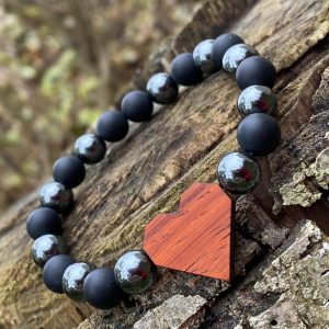 Náramek Srdce - padouk, hematit a matný onyx