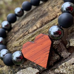 Náramek Srdce - padouk, hematit a matný onyx - Obrázek 2