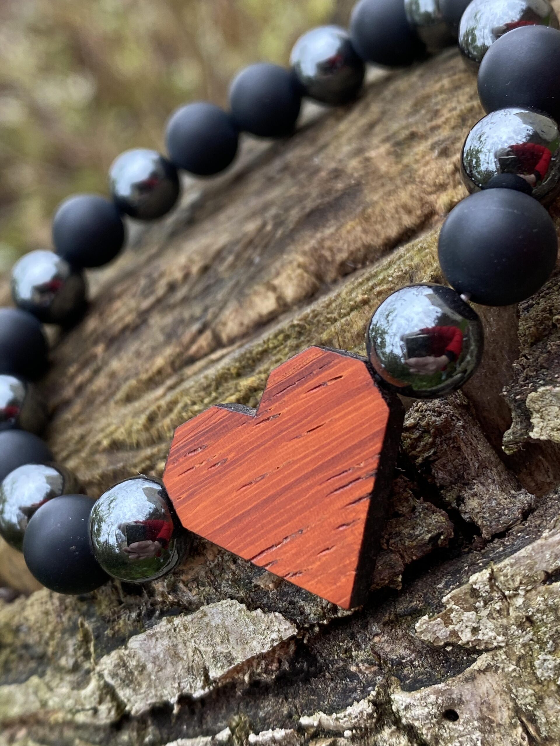 Náramek Srdce - padouk, hematit a matný onyx - Obrázek 2