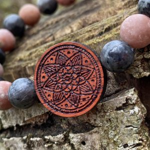 Náramek Mandala - padouk, larvikit, matný červený jaspis - Obrázek 2