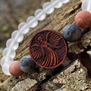 Náramek Anděl - padouk, matný larvikit, mramorový jaspis - Obrázek 2