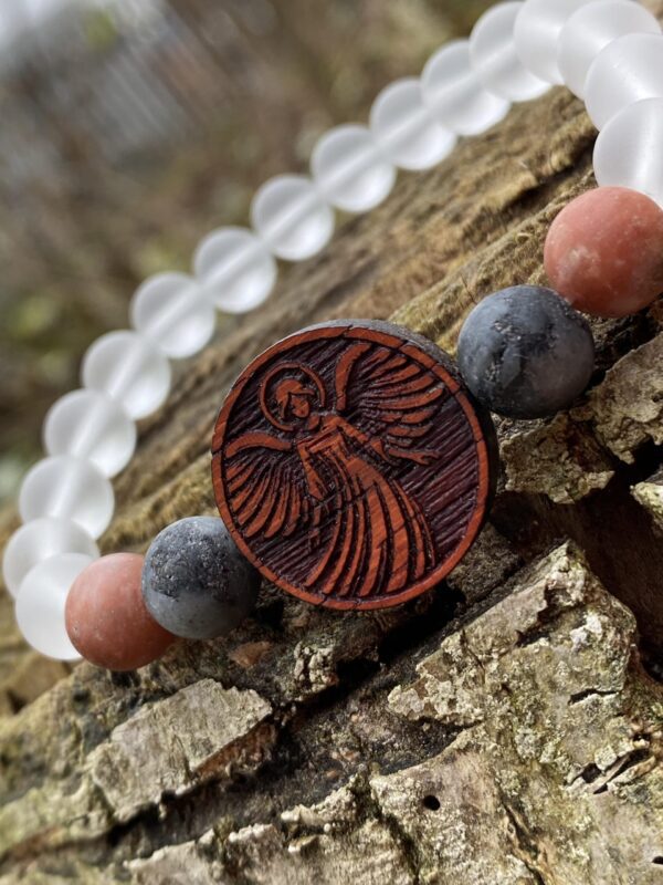 Náramek Anděl - padouk, matný larvikit, mramorový jaspis - Obrázek 2