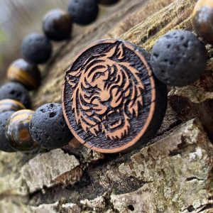 Náramek Hlava Tygra - merbau, tygří oko, láva - Obrázek 2