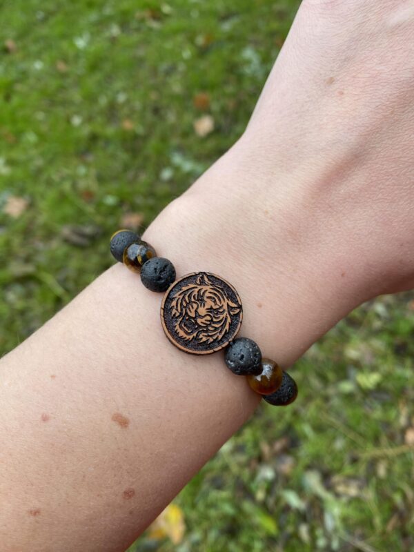 Náramek Hlava Tygra - merbau, tygří oko, láva - Obrázek 3