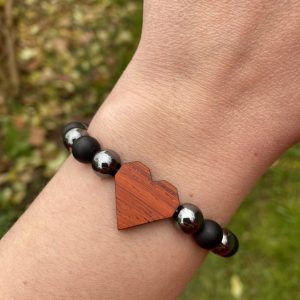 Náramek Srdce - padouk, hematit a matný onyx - Obrázek 3