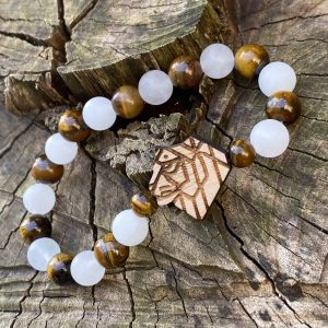 Náramek Tygr - jasan, bílý nefrit, tygří oko