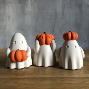 Duchové s dýněmi – betonová sada 3 podzimních dekorací